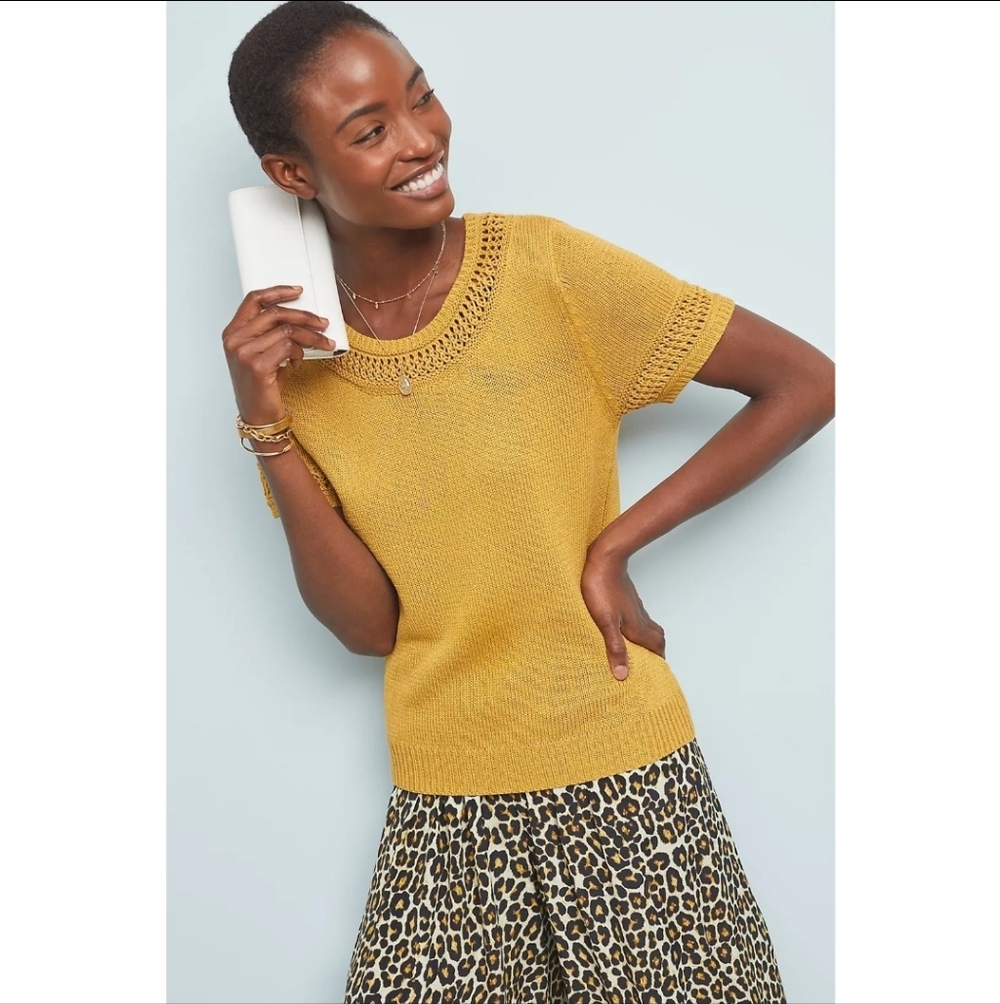 Anthropologie Lattice Short Sleeve Sweater